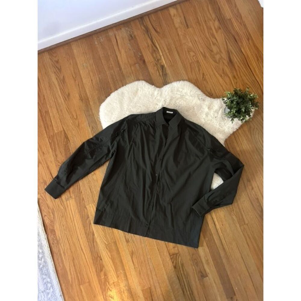Tomas Maier Oversized Ruched sleeve Olive Green Button Down Shirt Size 6